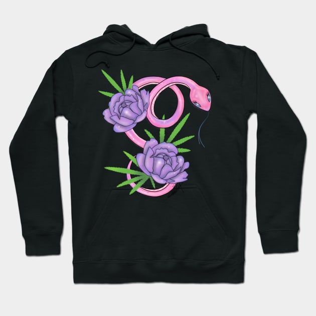 Pink snake with roses Hoodie by CraftKrazie